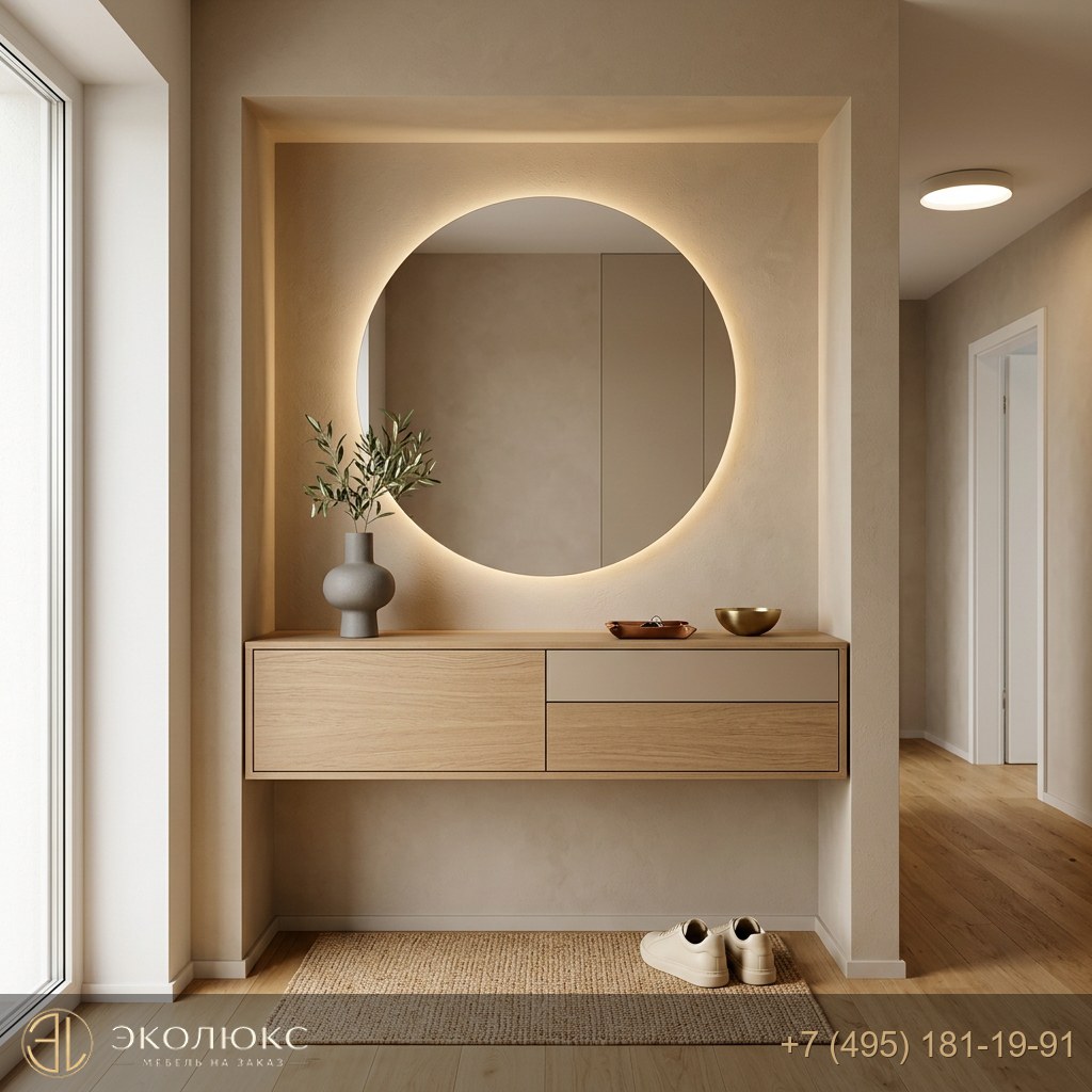 Встроенная прихожая с зеркалом и LED