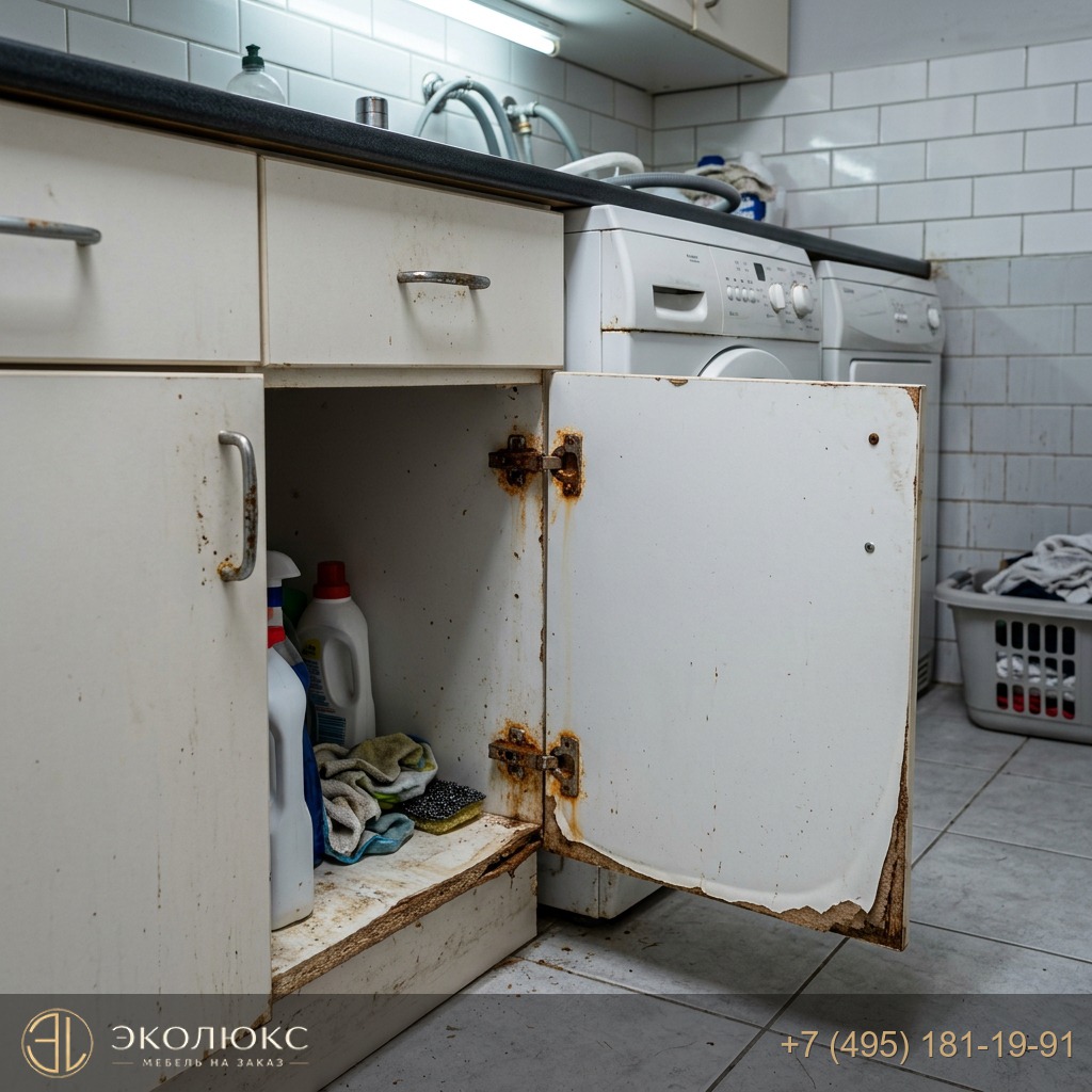 Последствия использования дешёвой фурнитуры и фасадов в постирочной