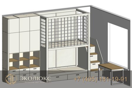 Угловая детская мебель с рабочей зоной и шкафами фото 3
