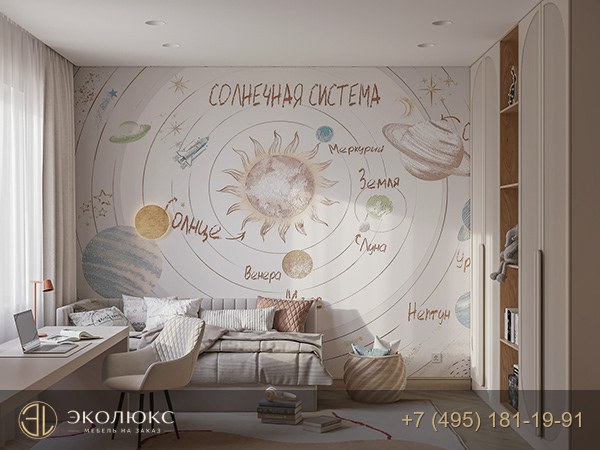 Вместительный детский шкаф с нишей и подсветкой фото 3